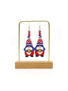 1 par de brincos pingentes de acrílico com bandeira americana e gnomo simples e elegantes, adequados para mulheres usarem em feriados