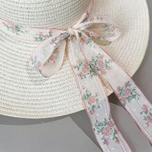 1pc Customizable Straw Hat With Large Brim, Embroidered With Name, Text Or Phrase, Suitable For Beach, Travel, Mother's Day, Bachelor Party, Wedding, Comes With Bowknot Ribbon, ,Colorful,Cute,Adorable,Funny,Kawaii,Y2K,Stylish,Unisex,Casual,Custom,Personalized,Unique,Customized,Ideal Gifts For Him,Ideal Gifts For Her,Her,Boyfriend,Girlfriend,Family,Friends - Multicolor - View 3