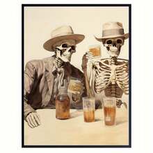 1pc, Vintage Skull Denim Canvas Art, Nosai Relic Wood Framed Wall Decoration, Unique Western Mural And Creative Posters For Road Trip Gifts- 1 Piece Of Wood Framed Oil Painting (3) Thickness 2.5 Cm/ 1 Inch- Home Decoration For All Occasions - Ideal New Year, Valentine's Day, Thanksgiving, Easter, Christmas Gift , Room Decoration Aesthetic, Wall Decoration Art, Perfect Gift, Autumn And Winter Wall Decoration, Living Room Decoration, Bedroom Decoration, Kitchen Decoration, Entry Decoration, Bathroom Decoration, Direct Wall Painting, High Quality Wall Painting Poster - Khaki - View 1