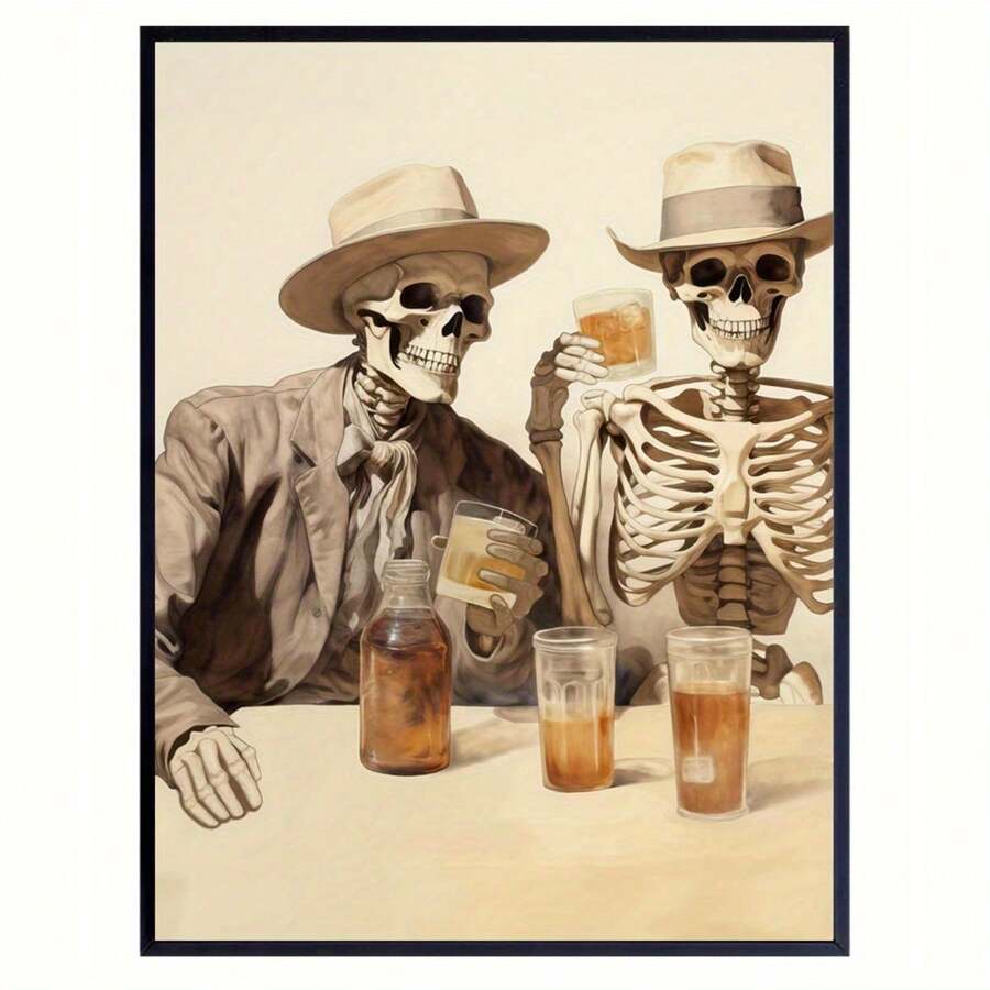 1pc, Vintage Skull Denim Canvas Art, Nosai Relic Wood Framed Wall Decoration, Unique Western Mural And Creative Posters For Road Trip Gifts- 1 Piece Of Wood Framed Oil Painting (3) Thickness 2.5 Cm/ 1 Inch- Home Decoration For All Occasions - Ideal New Year, Valentine's Day, Thanksgiving, Easter, Christmas Gift , Room Decoration Aesthetic, Wall Decoration Art, Perfect Gift, Autumn And Winter Wall Decoration, Living Room Decoration, Bedroom Decoration, Kitchen Decoration, Entry Decoration, Bathroom Decoration, Direct Wall Painting, High Quality Wall Painting Poster - Khaki - View 1