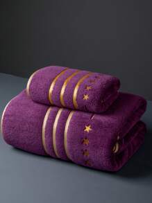 1pc Extra Large Bath Towel 86*170cm, Polyester Fiber, Simple Solid Color With Embroidered Star Pattern Or 34*75cm Small Hand/Face Towel, Absorbent, Quick Drying, Soft, Suitable For Bathroom, Hotel, Gym, Outdoor Travel, Party, Holiday Gift, Beach, Salon, Spa, Unisex Adult Household Use, All Seasons,School,Back To School,Travel,Travel Essentials,Home Essentials,Towel,Skin Care