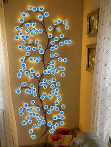 96颗LED蓝色樱花藤蔓灯，发光樱花枝灯，可弯曲樱花花环灯，蓝色和粉色樱花树灯，LED枝灯，8种闪烁模式，USB供电，DIY，室内氛围装饰灯，樱花墙面装饰，樱花枝花环装饰，适用于卧室、客厅、墙壁 - 96LED藤條燈 - 查看 9