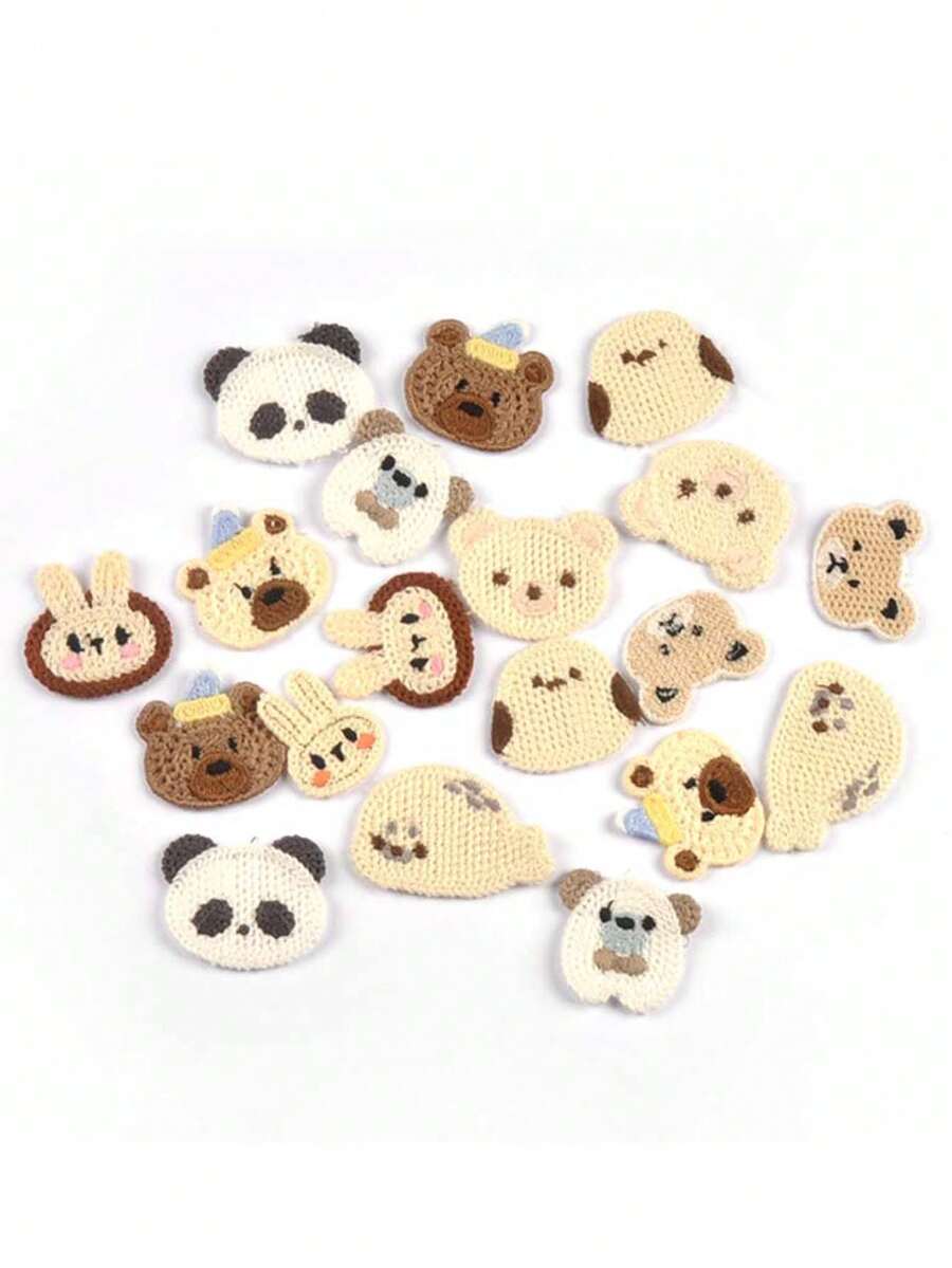 10pcs 3-4cm Assorted Mini Random Rabbit & Bear Pattern Decorative Fabric Patches, DIY Sewing On Clothing, Hat, Scarf And Other Accessories - Multicolor - View 1