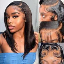 Lace Front Bob Wigs Human Hair 13x4 HD Lace Glueless Bob Wig Human Hair Short Straight Frontal Bob Wigs For Women Human Hair Pre Plucked With Baby Hair 200% Density 14 Inch - Natural Black - 查看 2