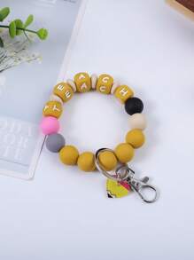 1 Stück bunter perlenbesetzter "TEACH" Buchstabe Silber Schlüsselanhänger, niedlicher kleiner Herz Acryl Anhänger Armband, Rucksack Hängeornament, Geschenk für Lehrer und Studenten Auto Accessoires Taschenbaumler