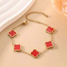 1 pièce Bracelet/Collier en acier inoxydable minimaliste à quatre feuilles de trèfle pour femmes, en acier titane hypoallergénique, bijou populaire