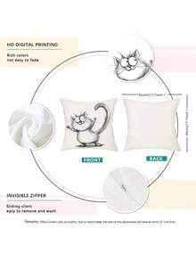 New Black And White Abstract Cute Lines Cat Cat Polyester Short Plush Sofa Cushion Cover 4 (No Pillow Core)