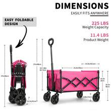 225 lbs opvouwbare handkar, afneembare wielen en handvat, lichtgewicht opvouwbaar ontwerp, geschikt voor buiten, tuin, boodschappen, winkelen, strand, kamperen (roze)