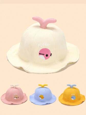儿童渔夫帽，可爱动物图案设计，鲸鱼形帽檐，男女通用春夏太阳帽，卡通风格，适合 1-3 岁，百搭儿童渔夫帽