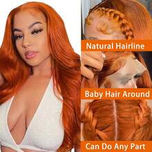 Orange Ginger Lace Front Wigs Human Hair Body Wave 13x4 HD Lace Frontal Wig Colored Brazilian Hair Wig 4x13 Transparent Lace 350# Wig - S350 - 查看 6