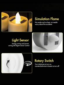 4/6/12 件太阳能茶蜡烛灯，防水闪烁无焰蜡烛灯带光传感器，可充电，适用于户外派对、花园、家居装饰 - 暖光 - 查看 4