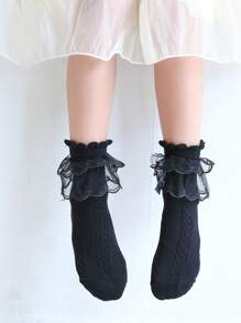 5 Pairs Girls Casual Ruffle Edge Lace Trim Ankle Socks, Versatile & Comfortable Round Top Socks, Suitable For Back To School, Holidays, Daily Wear