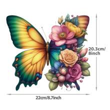 Pegatina de transferencia térmica de alta definición con degradado de color, con mariposa a la izquierda y flor a la derecha, adecuada para ropa, gorras, bolsos, toallas, sillas y otras decoraciones, de alta elasticidad y lavable