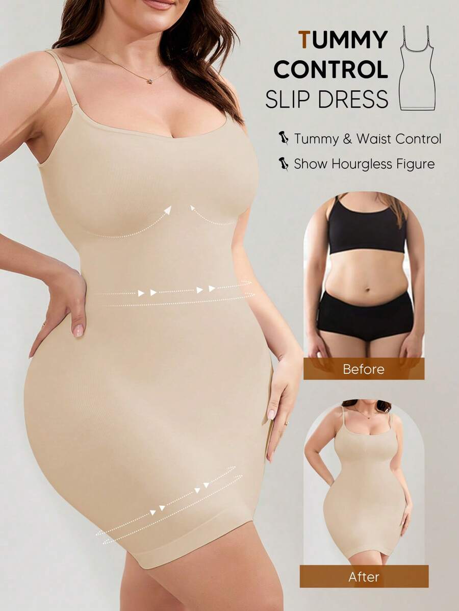 Plus Size Women Seamless Bodycon Dress With Adjustable Shoulder Straps