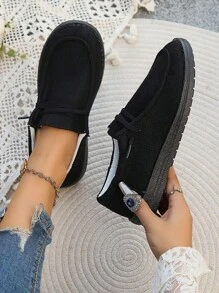 Canvas Sneakers For Women, Breathable Slip-On Casual Shoes For Spring Summer Autumn, Lace-Up Athletic Flat Loafers