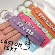Personalized Leather Keychain Couple Set - Custom Initials With Sparkling Crystals, Valentine's Gift FP♡520 Style, Boho Chic Love Accessories For Him&Her - Beaded Keychain - View 1