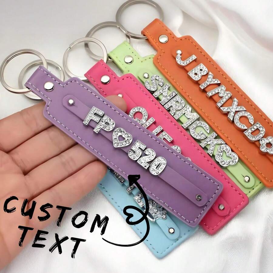 Personalized Leather Keychain Couple Set - Custom Initials With Sparkling Crystals, Valentine's Gift FP♡520 Style, Boho Chic Love Accessories For Him&Her - Beaded Keychain - View 1