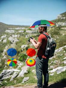 1 件装多色免提设计雨伞帽，雨伞帽，解放双手，防晒防雨，儿童成人女士彩虹雨伞帽，彩色雨伞帽彩虹头遮阳伞帽，20 英寸直径折叠防水弹力钓鱼雨帽，适用于户外派对沙滩徒步旅行 + 喷雾瓶，雨衣，雨伞和雨伞帽（颜色和款式随机）