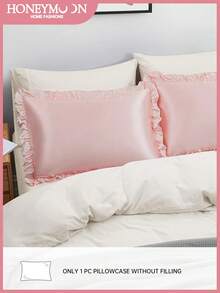 1件缎面蕾丝枕套，丝滑柔顺，呵护秀发和肌肤，奢华丝滑，超柔软透气，无填充物，可机洗，适用于家庭床上用品和学生宿舍，通过Oeko-Tex认证。 - 淺粉色 - 查看 2