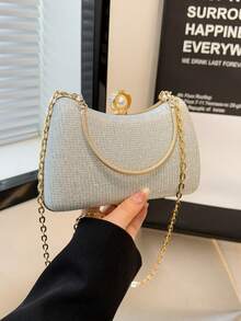 Women's Metal Handbag, Fashionable Shiny Chain Shoulder Party Purse - Silver - View 5