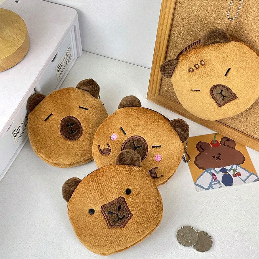1pc Fashionable & Cute Capybara Plush Coin Purse, Earphone & Lipstick Storage Small Bag, Portable Kids Organizer