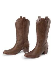 Women's Western Cowboy Mid-Calf Boots Embroidery Chunky Heel Music Festival Party Boots - 棕色 - 查看 6