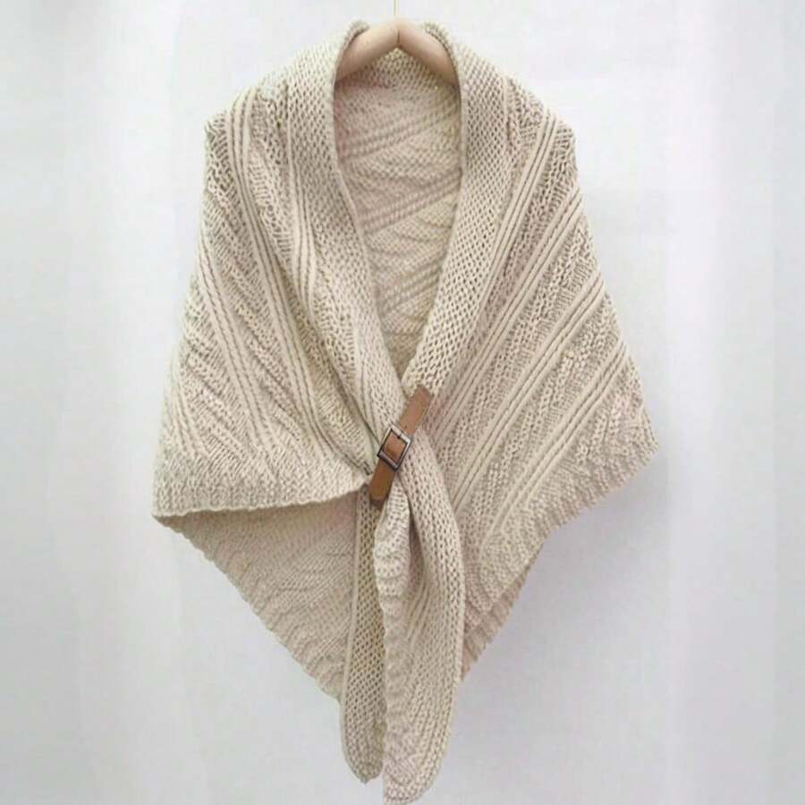 1pc Women's Knitted Belt Buckle Triangle Scarf Shawl Cardigan Vest, Suitable For Indoor, Outdoor, Travel, Office, Home, Birthday, Holiday Gift