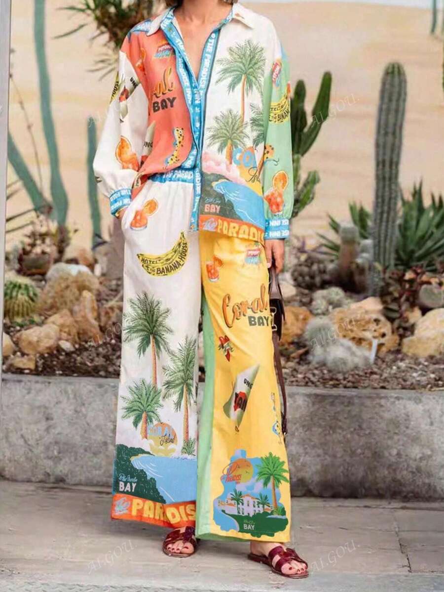 Conjunto informal de cordón con estampado personalizado estilo boho