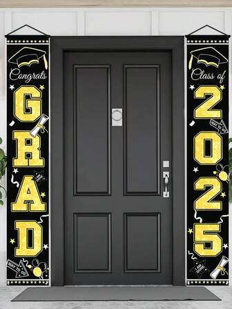 1 件 2025 届毕业装饰、毕业门廊标志、毕业拱门横幅、户外毕业派对悬挂祝贺横幅（多种颜色）