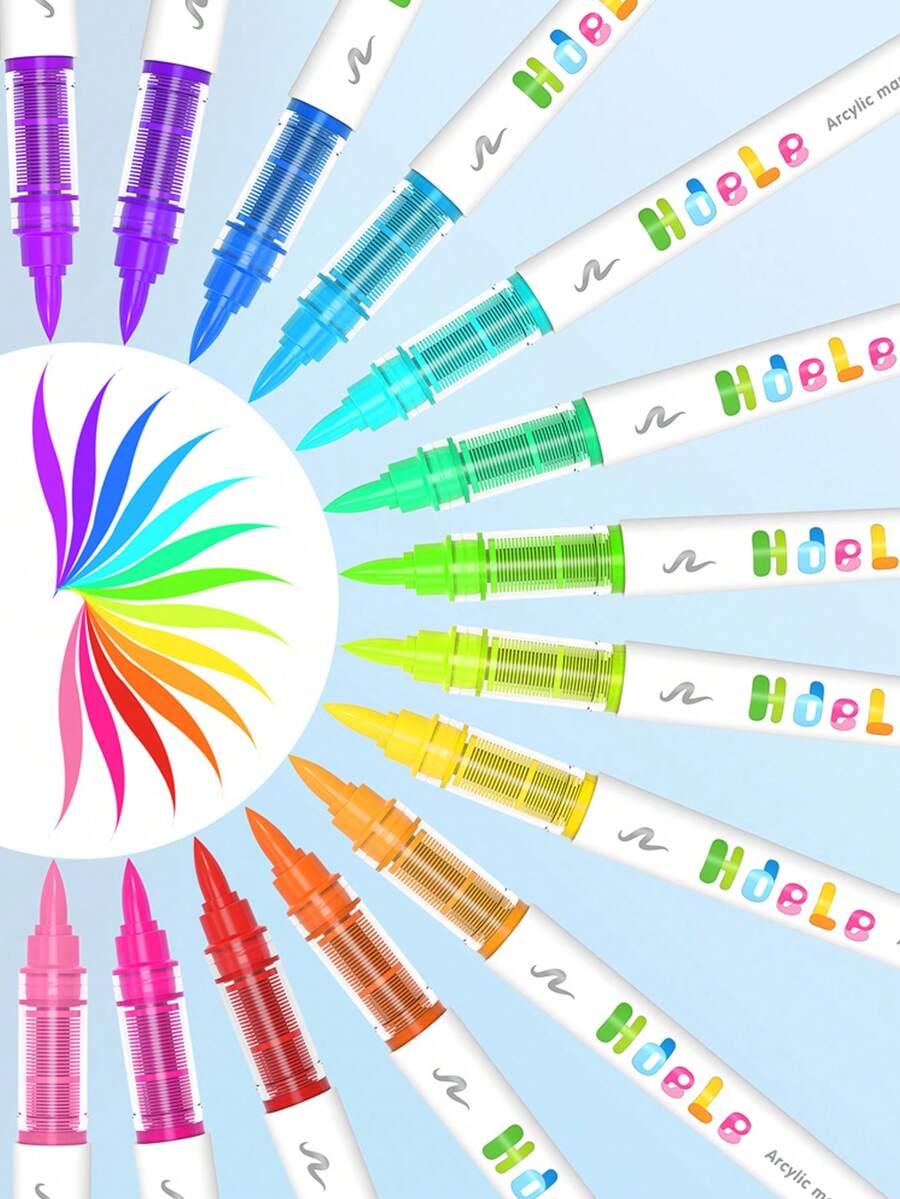 广纳旗下品牌HdeLe 1套8色毡丙烯颜料马克笔，共有橙色、粉色、红色、黄色、蓝色、绿色、紫色7个颜色系列可选，笔尖柔韧柔软，可粗细自由绘制，颜色可叠加