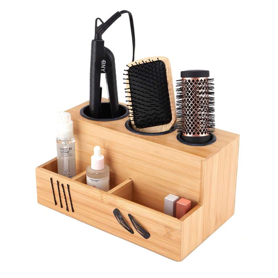 Bamboo Hair Tools Organizer - Wood Color - View 1