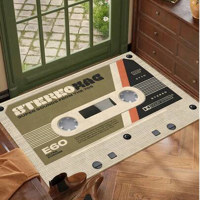 1 件复古设计轻质防滑区域地毯 - 涤纶地毯，带有复古“70 年代超级声音”图案，适用于室内/室外入口、厨房、阳台或卧室垫，防污，易于护理，可机洗，可熨烫，轻质家用地毯家居浴室装饰地毯户外地毯门垫秋季装饰浴室配件返校入口装饰