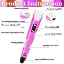 1 zestaw długopisów 3D - różowy, zawiera 9 kolorów filamentu PLA i uchwyt na długopis 3D, album do rysowania, kabel USB, bez adaptera. Nadaje się jako prezent na ukończenie szkoły, prezent na wieczór panieński, prezent dla druhny, prezent na dzień ojca, prezent na wieczór panieński, upominek ślubny, dekoracja na przyjęcie urodzinowe i artykuły ślubne