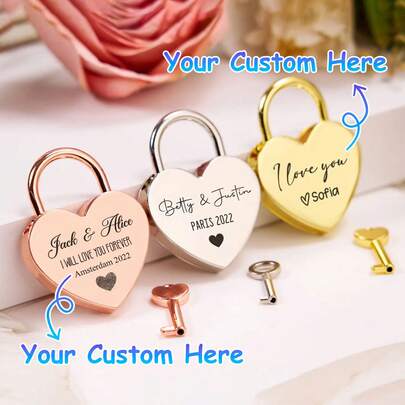 Personligt kärlekshänglås, kort Silver Heart Love Lock, Graverat Paris Amsterdam Bridge-hänglås, Jubileumsbröllopspresent, Förlovningskärlekslås, Alla hjärtans dagpresent, Nyårspresent