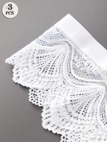 3pcs/Set Plus Size Women Lace Thong Panties With Bow Accent, Sexy Transparent Solid Color Elastic Comfortable Ladies G-String Underwear With Bowknot Back - Multicolor - View 6