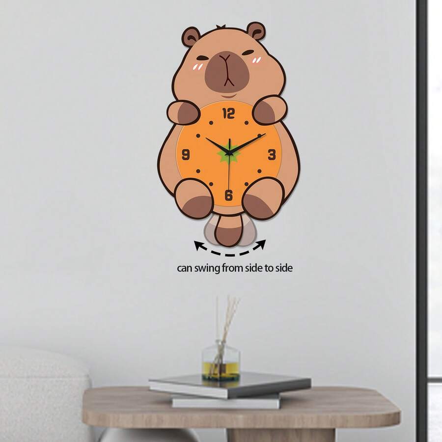 1 pieza de Reloj de pared con Kakibara de dibujos animados oscilante - Funciona con pila AA, reloj silencioso único, reloj de pared de madera asimétrico, adecuado para sala de estar, habitación estética, dormitorio, decoración del hogar (sin pilas incluidas) - Multicolor - Ver 1