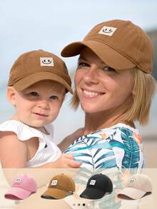 1PC Kids Adjustable Baseball Cap Smiling Face Embroidery For Boys Girls Toddler Summer Outdoor Sports Sun Protection Fashion Accessories