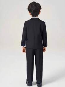 4 Piece Boys Gentleman Suit Boys Elegant Black Formal Flat Collar Blazer Vest Trousers Tie Suitable For All Seasons