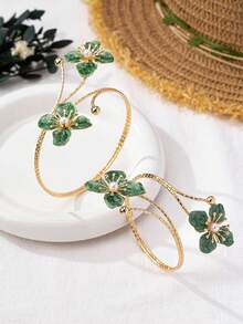 1 套油滴花手镯和手链开口袖口套装，红色和绿色简约优雅设计，时尚百搭，适合女性日常、派对、婚礼场合 - 彩色 - 查看 11