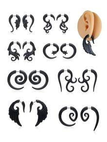Minimalist Acrylic Geometric Body Piercing Earrings, Black Various Patterns, European And American Cross-Border - Black - View 5
