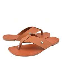 Rasteirinha Rasteira Gáspea Chinelo Dedo Coração Confortável Moda - Caramelo - Visão 2