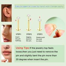 AVYRING 9PCS Stainless Steel Threadless Flat Back Earrings Studs Hypoallergenic Nose Rings Studs 20G/18G/16G Labret Studs Lip Ring Push In Helix Tragus Medusa Monroe Piercing Jewelry