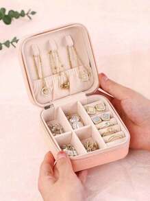 1pc Jewelry Storage Box, Portable Makeup Organizer Box For Necklace, Ring, Lipstick, Brush, Eyeshadow Palette, Cosmetics, Skincare, Nail Polish, Perfume, Stationery And Digital Accessories