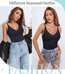 Womens Tummy Control Shapewear Tank Tops Soft Shaping V-Neck Compression Tank Tops Body Shaper Camisole - Black - View 6