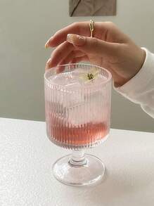 1 pieza Vaso alto de vidrio a rayas verticales, adecuado para zumo, helado, yogur, postres y bebidas, apropiado para reuniones de verano y salidas a comer, regalos del Día de la Madre, fiestas de graduación y escenas de boda