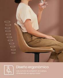VASAGLE Juego de 2 Taburetes de Bar, Sillas Altas Giratorias Regulables en Altura, Acolchado PU, Sillas de Cocina con Respaldo y Reposapiés, Comedor, Mostrador, Acero, Marrón Caramelo - Marrón - Ver 5