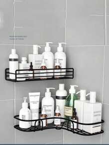 1pc, Bathroom Bathroom Wall Shelf Without Punching Shampoo Bath Toothpaste Hanging Iron Storage Shelf Corner Tripod Back To School