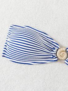 Ladies Summer Beach Striped Lace Up Bikini Top, Popular Swimwear In Europe And America - Blue and White - View 4