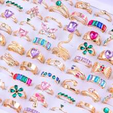 12 件/包豪华彩色玻璃镶嵌合金戒指套装，优雅甜美混合风格戒指，多件戒指适合派对、婚礼、日常佩戴、时尚珠宝，最佳礼物，OPP 袋随机发货 - 彩色 - 查看 8