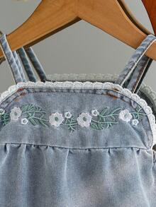 2pcs/Set Baby Girls Casual Cute Embroidered Ruffles Blouse & Matching Embroidered Pants Set